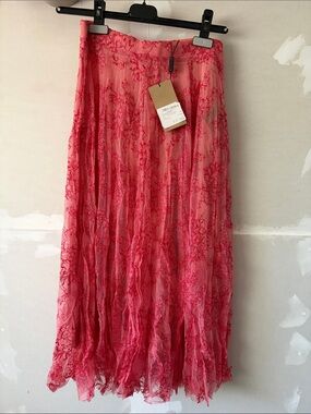 NWT Burberry Wilton Pale Apricot Lace Maxi Skirt size 2